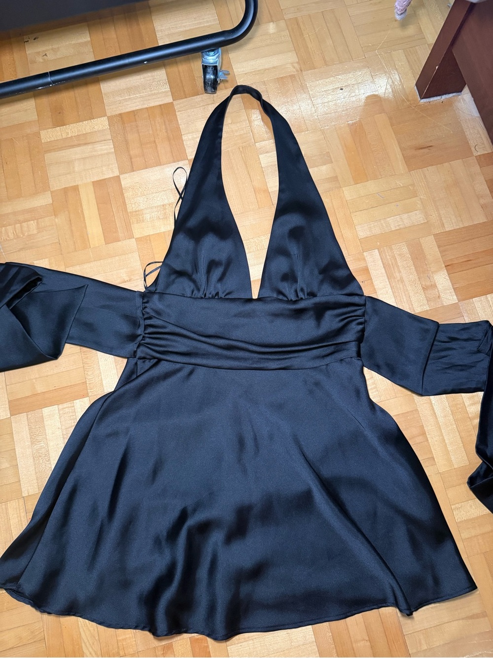 Zara Black Satin Backless Halter Mini Dress
